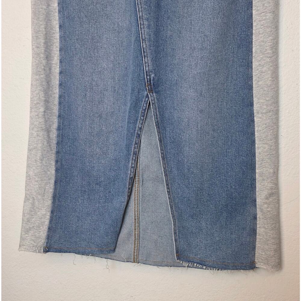 DESIGUAL Denim Hybrid Midi Skirt With Slit And Pockets Artsy Size Small - Picture 9 of 16